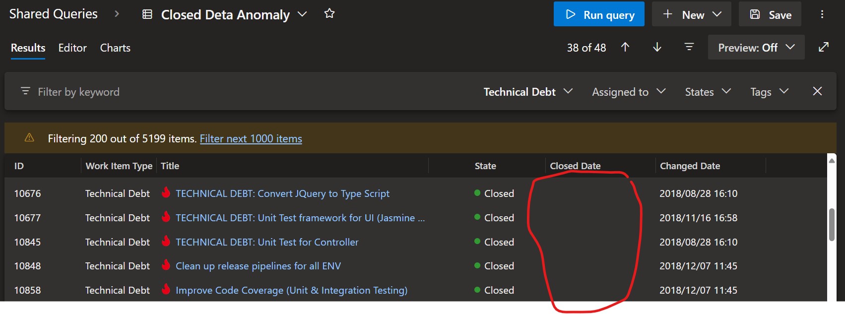 query result